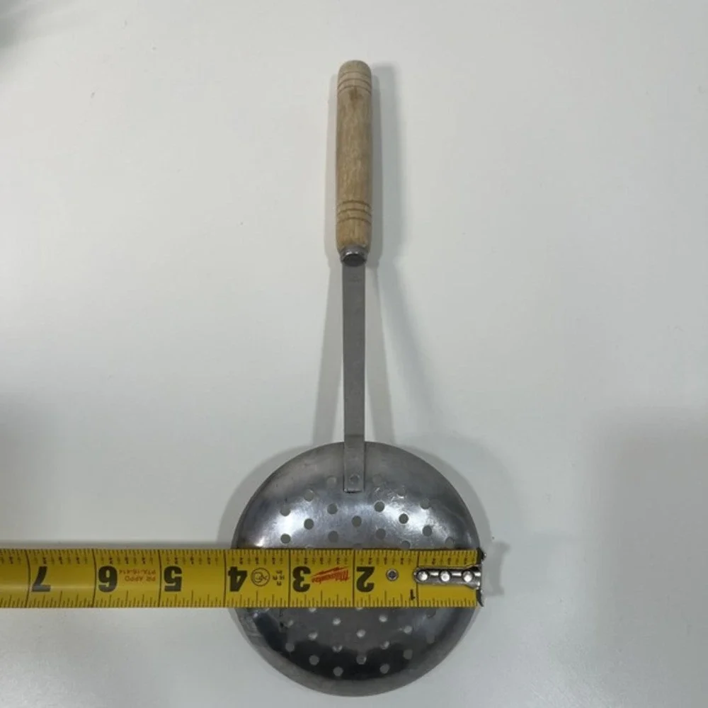 Vintage Stainless Steel Skimmer‎ Spoon Wooden Handle Kitchen Tool Utensil Taiwan